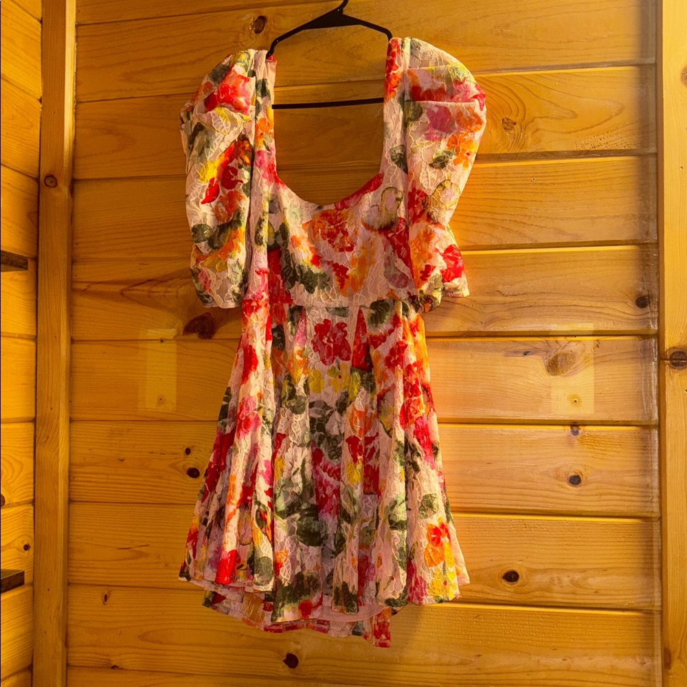 For Love and Lemons puff sleeve floral mini dress